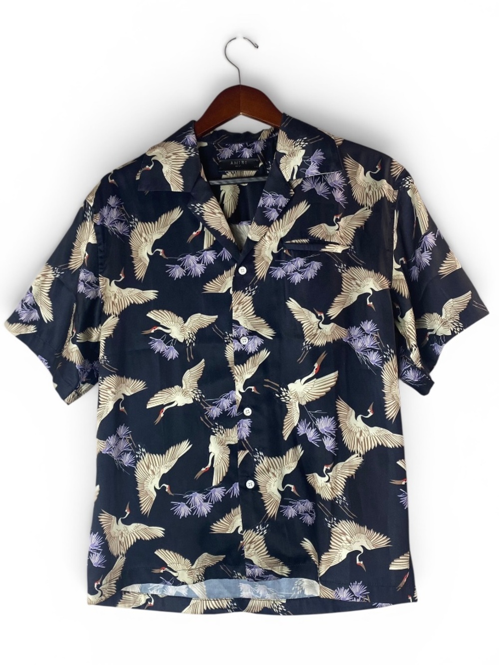 Amiri Short Sleeve Button Down Shirt 100% Cotton Japanese Crane Blue Size M